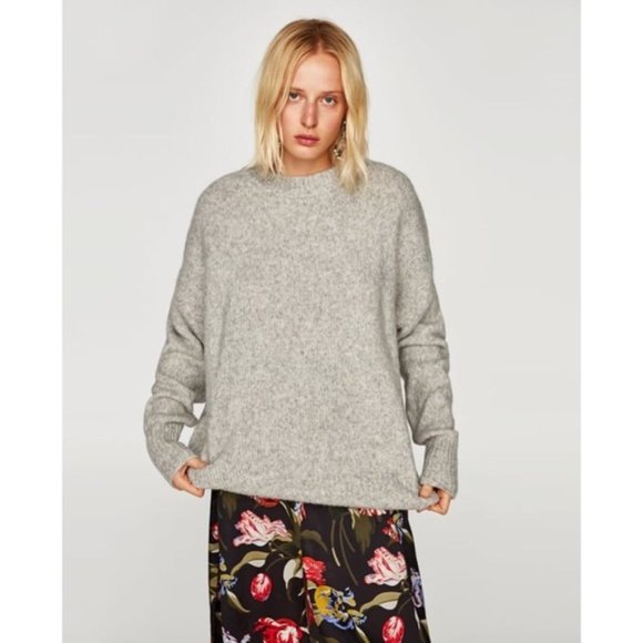 Zara Sweaters - Zara Knit Grey Oversized Wool Blend Crewneck Sweater